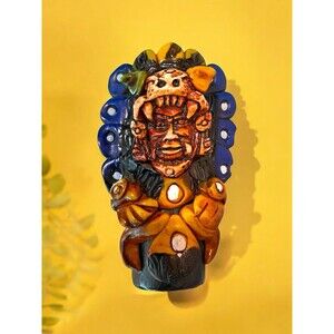 Aztec Mexican shot glass 3 oz clay stones Tribal man